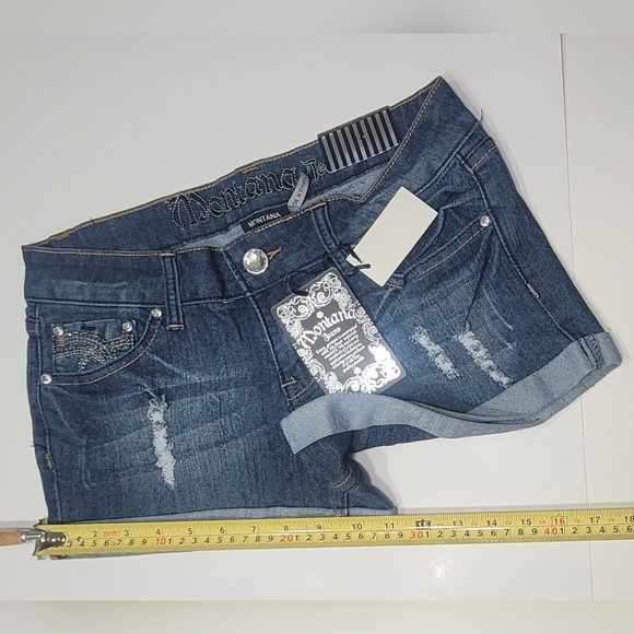❤️ MONTANA JEANS SHORTS LOW WAIST EMBELLISHED RHINESTONE.SIZE: 5/6 COLOR:  BLUE - Picture 6 of 14